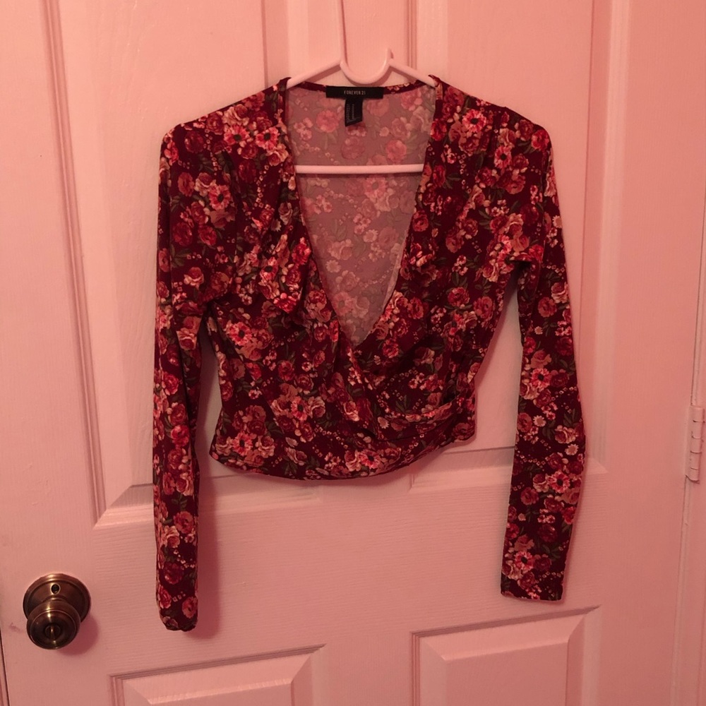 FLORAL PRINT  LONG SLEEVE CROP TOP